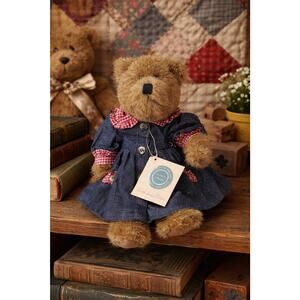 Boyds Bears Emmy Lou Plush Bear Denim Dress J.B. Bean 1995–96 Hang Tag 8”